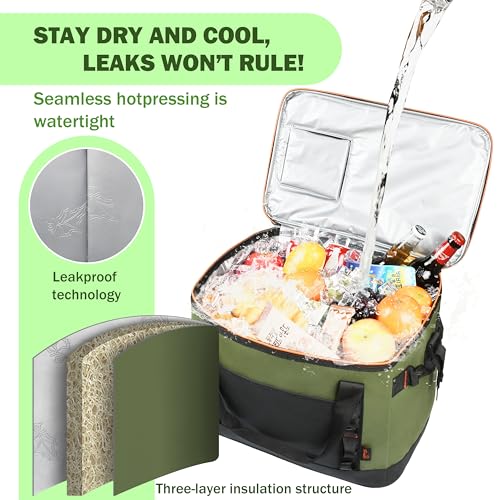 Tirrinia Large Cooler Bag Insulated, 48 Cans Leakproof Soft Camping Coolers, Portable Beach Cooler with Shoulder Strap for Picnic, Beach, Travel Road Trip - color: Green Black