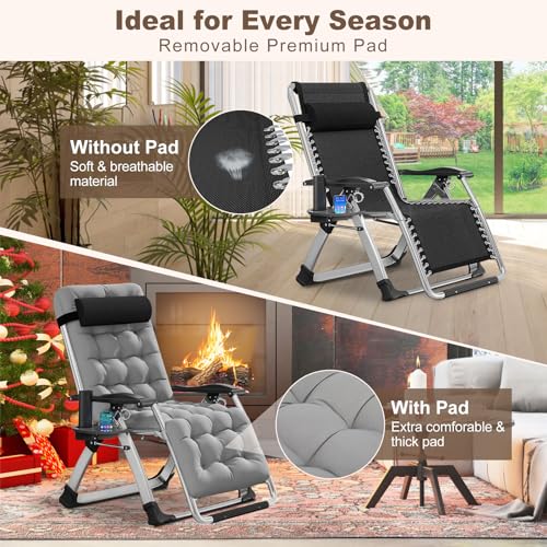 DoCred Comfy Chair, Folding Chair Recliner Chair for Bedroom and Living Room, Folding Reclining Patio Chairs Lounge Chair with Removable Cushion for Indoor Outdoor - color: Stone Grey