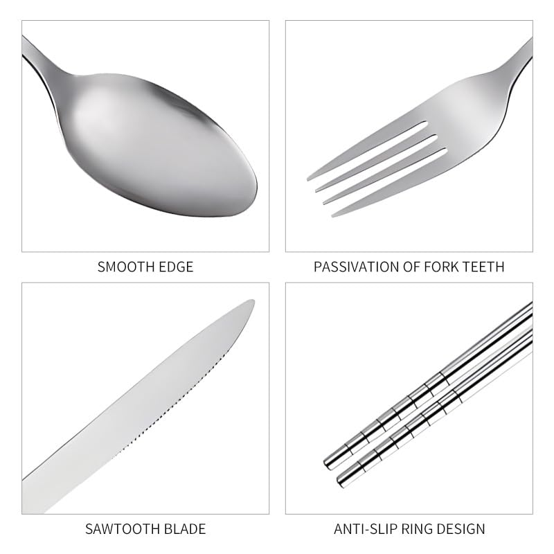 4-piece Cutlery Set, Rust-resistant Stainless Steel Utensils, Suitable for Travel, Camping, Picnics, Work, and Hiking (Green) - color: Green