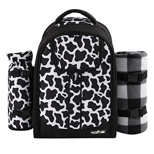 apollo walker Picnic Backpack Bag for 2 Person with Cooler Compartment, Detachable Bottle/Wine Holder, Fleece Blanket, Plates and Cutlery Set (2 Person, Black) - color: Black, size: 2 Person