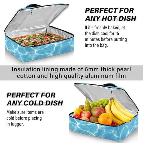 Casserole Carriers for Hot or Cold Food Reusable Casserole Dish Carrier Insulated Thermal Large Capacity Durable Perfect for Party Camping Family Gatherings Yellow Fish - color: Bright Blue Pool Ripples