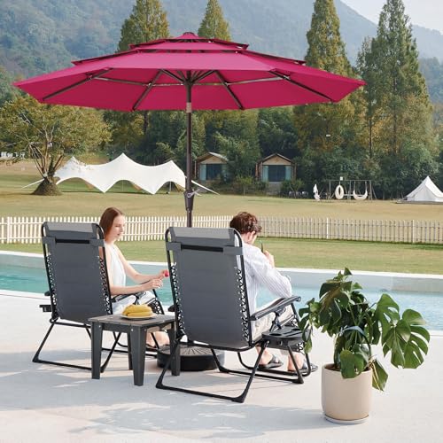 JEAREY 9FT 3 Tier Patio Umbrella Outdoor Market Umbrella Table Umbrellas with 8 Ribs 1.5 Pole Push Button Tilt and Crank UV Protection for Garden,Backyard,Pink - color: Pink