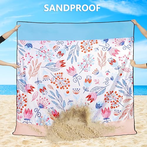 AISPARKY Beach Blanket Waterproof Sandproof Quick Drying Beach Mat Extra Large Outdoor Picnic Blanket for Travel Camping Hiking - color: Floral, size: 79" X 83"