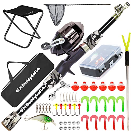 DaddyGoFish Kids Fishing Pole - Rod Reel Combo Tackle Box Starter Set - First Year Small Dock Gear Kit for Boys Girls Toddler Youth Age Beginner Little Children Junior Anglers - color: Black (Complete Set), size: 5ft
