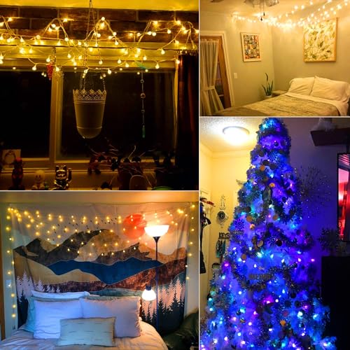 Minetom Globe String Lights Plug in - 33 ft 100 LED USB Crystal Globe Fairy Lights with Remote and Timer, Waterproof for Bedroom Tent Porch Patio Party Garden Indoor, Warm White and Multicolor - color: 33 FT - Warm White + Multicolor