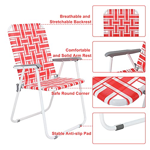 VINGLI Patio Lawn Webbed Folding Chairs Set of 2, Outdoor Beach Chair Portable Dining Chair for Yard, Garden (Red, Classic) - color: Red, size: Regular Size