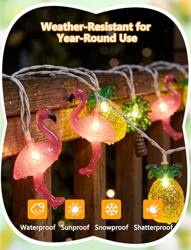 8.5FT Hawaiian Tropical String Lights 10LED Plug in Fairy Lights – Flamingo Pineapple Palm Tree, Waterproof Connectable Outdoor Lights for Luau Party Beach Pool Patio Indoor Summer Decor, UL Listed - color: Flamingo/Pineapple/Coconut Tree