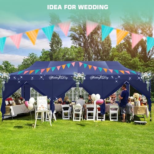 COBIZI 10x30 Pop Up Canopy Tent Heavy Duty with 8 Removable Sidewalls, Commercial Portable Tents for Parties Ez Up Canopy All-Weather Windproof & Waterproof and UPF 80+ Wedding Tent Sun Shelter - color: Deep Blue, size: 10x30FT