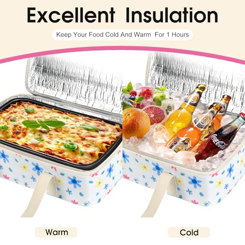 Corduroy Casserole Carrier, Insulated Lasagna Lugger for Hot/Cold Food, Fits 9" x 13" Baking Dish, Thermal Lunch Tote for Potluck & Picnic - Corduroy Colored Flowers - color: Corduroy Colored Flowers, size: 16x10x4 in