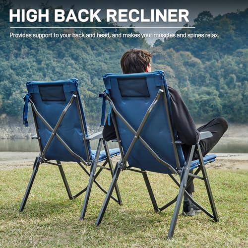 EVER ADVANCED Folding Padded Camping Chair 4 Positon Adjustable Recliner with High Back Support Portable for Adults, 300lbs Weight Capacity, Blue - color: Blue