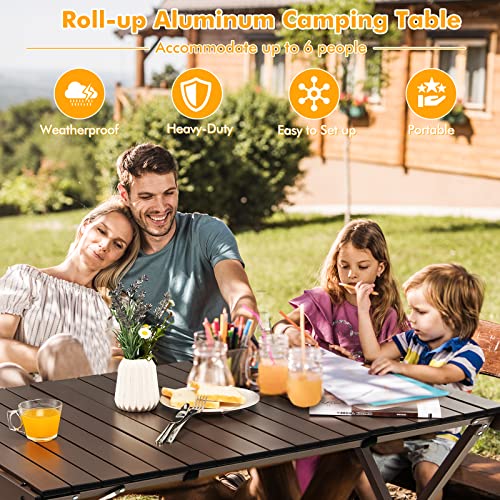 HAPPYGRILL Roll-up Folding Picnic Table Portable Aluminum Camping Table with Safety Latch, Solid Aluminum Frame, Storage Bag Included, Outdoor Lightweight Table for Camping