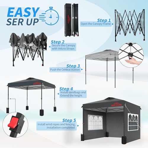 10x10 Outdoor Canopy Ten, Heavy Duty Pop Up Canopy with Removable Sidewalls and Sandbags, Grey - color: Gray, size: 10x10