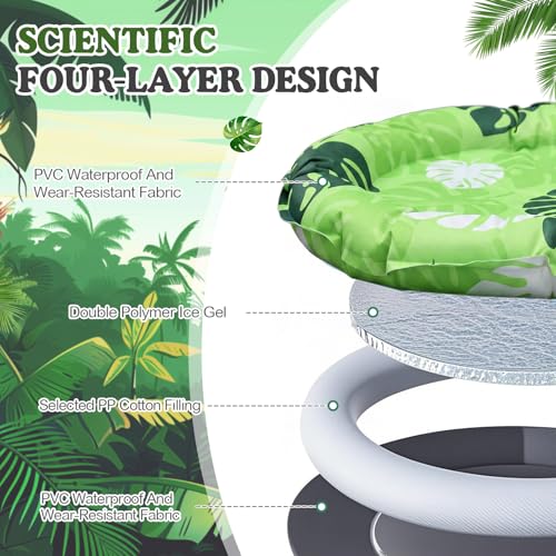 Drydiet Pet Cooling Mat for Cats and Small Dogs, 20.1'' x 20.1'' Thickened Round Blue Pad Anti-Grab Internal Gel Without Water Filling, Lightweight, Washable, Playmat for Indoor/Outdoor - color: Green Plant, size: 20.1'' X 20.1''