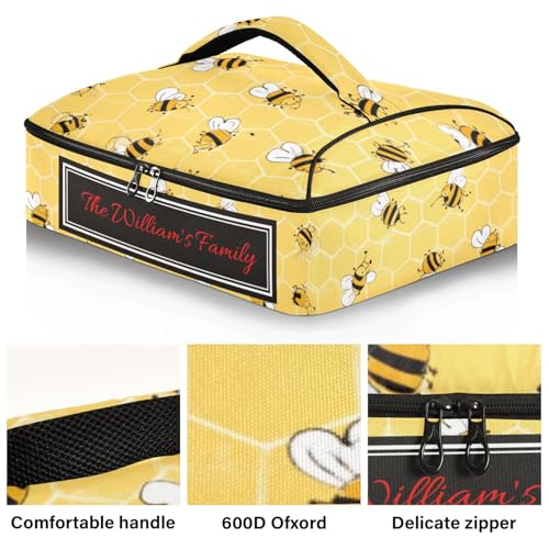 Kcldeci Custom Insulated Casserole Carrier Bees on The Honey Honeycombs Personalized Food Carriers with Dish Storage Leakproof Lasagna Holder Bag for Lasagna Pan Baking Dish Casserole Dish - color: B07