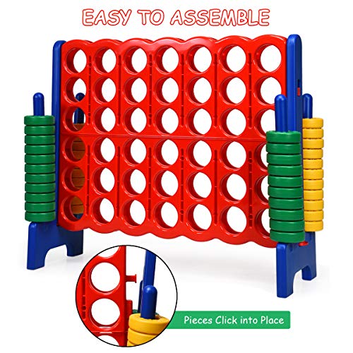 Costzon Giant 4-in-A-Row, Jumbo 4-to-Score Giant Game Set for Kids & Adults, Indoor Outdoor Yard Connect Game, 3.5FT Tall with 42 Jumbo Rings & Quick-Release Slider, Perfect for Family & Party Games - color: Red/Blue