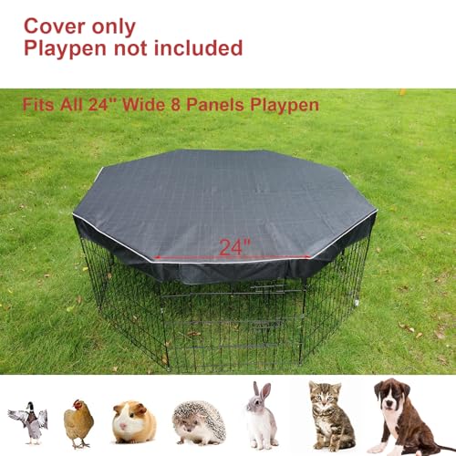 Dog Playpen Cover Sun/Rain Proof Top,Provide Shade and Security for Indoor and Outdoor,Dog Pen Cover Fits All 24 Inch 8 Panels Pet Playpen (Playpen not Include) - color: 24 inch 8 panel cover black