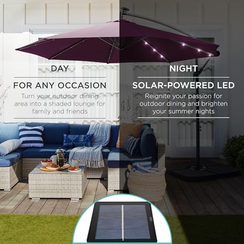 Best Choice Products 10ft Solar LED Offset Cantilever Hanging Market Patio Umbrella, 8 Sturdy Ribs, Easy Adjustment - Amethyst Purple - color: Amethyst Purple, size: Offset