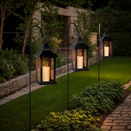 JOIONE Lanterns Decorative Indoor, 2 Packs 14" Battery-Powered Waterproof Black LED Candle Lanterns with Timer for Patio & Outdoor, Vintage Hanging Lantern for Home Decorations, Transparent - style: Transparent Decorative Lantern