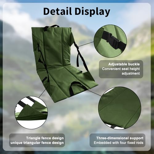 Folding Stadium Seat Cushion with Backrest, Portable Bleacher Pad for Camping, Fishing,15.8'' x 16.5'',Lightweight Chair with Backrest for Outdoor Sports and Concerts (Olive) - color: Olive