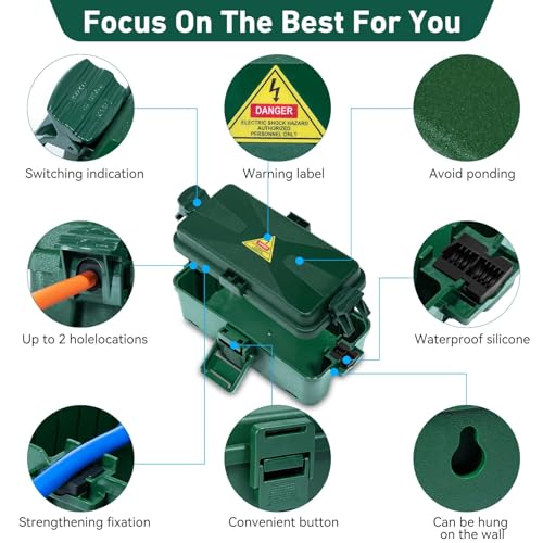 Outdoor Electrical Box Waterproof IP54-rated Outdoor Outlet Box Black Outdoor Extension Cord Cover Box (Inner 6.5 x 3.5 x 2.2inch) Wall-Hangable Waterproof Box for Protect Outlet(2 PCS Green) - color: 2 PCS Green