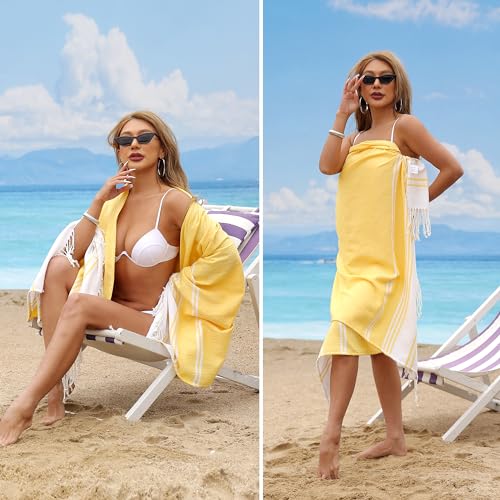 Beach Towel 2 Pack, Sand Free Beach Towels Oversized 39 x 72,Turkish Beach Towel Quick Dry, Lightweight Pool Towels for Adults, Cool Beach Essentials - color: 2 Pack Diamond Yellow