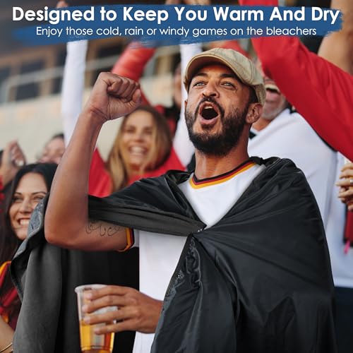 Catalonia Waterproof Stadium Blanket, Windproof Wearable Poncho for Football Sideline & Sports Events for Fans, Portable, Durable Outdoor Blanket for Camping & Tailgating - color: Black / Black