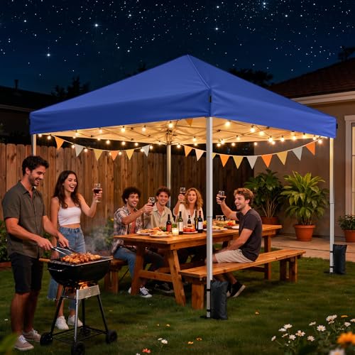 Driftalia 10x10 Pop Up Canopy Tent, Instant Setup Portable Canopy with Carry Bag, 4 Sandbags and 8 Stakes for Outdoor Events, Parties & Camping - Blue - color: Blue