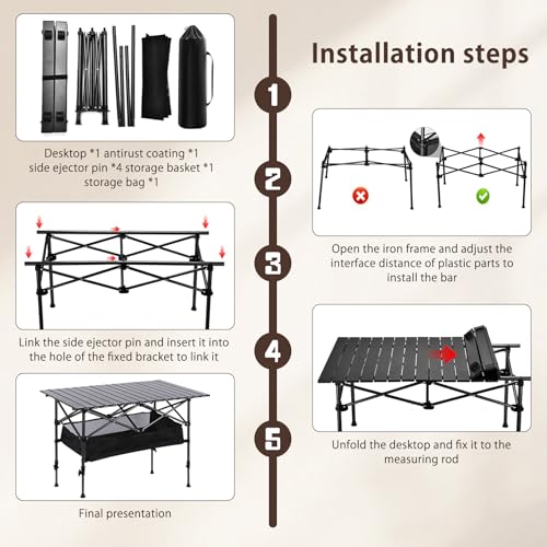Adjustable Height Aluminum Folding Camping Table，Folding Grill Table，for Outdoor, Camping, Beach, BBQ, Patio, and Picnic, Durable & Waterproof with Carrying Bag (Trumpet) - size: Trumpet