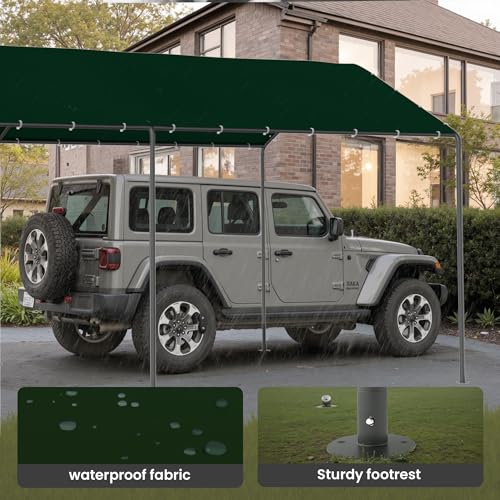 Carport, 10‘ x 20’ Heavy Duty Portable Garage All-Season Car Canopy, Outdoor Garage Boat Shelter Carport Canopy Party Tent w/Water-Resistant Tarp for Backyard (Green, 10' x 20' /no Side) - color: Green, size: 10' x 20' /no side