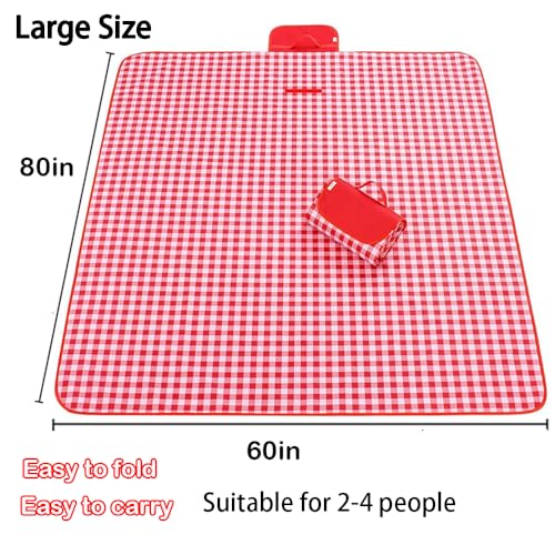 RUIBOLU Large Picnic Blankets,80x60in Beach Blanket Sandproof Beach Mat for 3-5 Adults Waterproof Quick Drying Outdoor Picnic Mat for Travel Camping Hiking(Red Plaids) - color: Red Plaids
