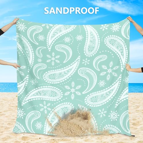 AISPARKY Beach Blanket Waterproof Sandproof Quick Drying Beach Mat Extra Large Outdoor Picnic Blanket for Travel Camping Hiking - color: Paisley-green, size: 79" X 83"