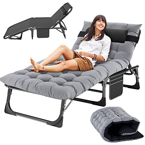 Slsy Sleeping Cots for Adults, 5-Position Folding Chaise Lounge Chairs Outdoor, Portable Folding Bed Cot Lounge Chair for Beach Lawn Camping Pool Sun Tanning - color: London Fog