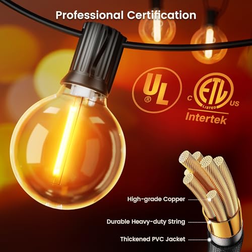 OHLUX Outdoor String Lights,110FT Dimmable Patio Lights with 58 Shatterproof 2200K LED G40 Bulbs(2 Spare),Waterproof Hanging Lights String for Outside Backyard Cafe Porch Deck Porch - size: 110ft