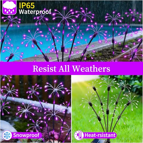 Solar Garden Lights Outdoor, 4 Pack 2-Layer Purple Solar Firework Lights, Waterproof Starburst Fairy Light Garden Decor for Yard Patio Pathway Lawn, Unique Gifts for Women Mom Grandma Mother's Day - color: Purple