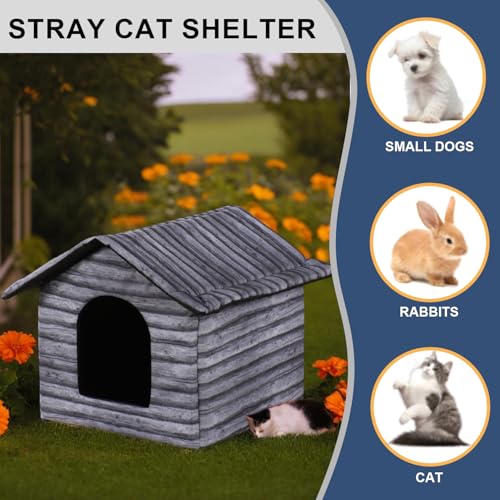Outdoor Cat House Cat House for Outdoor and Indoor Use - Waterproof Shelter for Cats, Dogs, and Feral Animals (Grey Wood Color, Large) - color: Grey wood color, size: Large