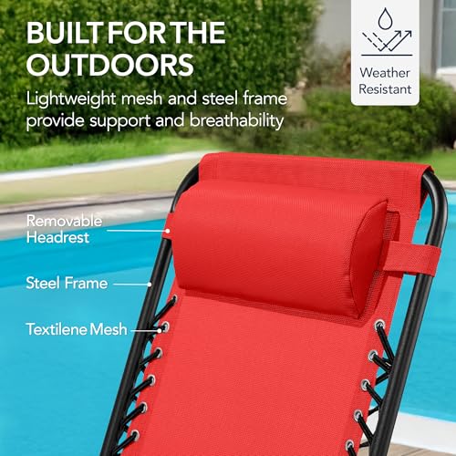 Best Choice Products Outdoor Zero Gravity Rocking Chair, Folding Reclining Patio Lounge Chair with Adjustable Pillow for Lawn, Beach, Camping - Crimson Red - color: Crimson Red