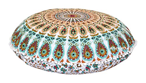 32" Peacock Mandala Bohemian Yoga Meditation Floor Pillow Cover Comfortable Home Car Bed Sofa Cushion Couch Seating Large Zipped Throw (32 inches, White Multi) - color: White Multi