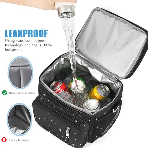 MIYCOO Lunch Bag & Lunch Box for Women Men, Double Deck Leakproof Insulated Soft Large Adult Camping Cooler bag for Work, Beach, Picnic, Travel (Black Starry Sky, 15L) - color: Black Starry Sky