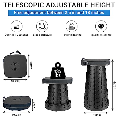 Upgraded Square Folding Stool, Max Load Capacity 485lbs, Portable Collapsible Seat, Telescoping Foldable Stool for Camping, Fishing, Hiking, Travel - color: Black