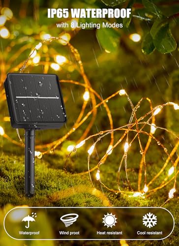 Minetom Solar Fairy Lights,33Ft 100 LED Solar String Lights Outdoor, IP65 Waterproof Patio Lights with 8 Modes for Tree Patio Christmas Party Wedding Decor (Warm White) - color: Warm White, size: 1 Pack