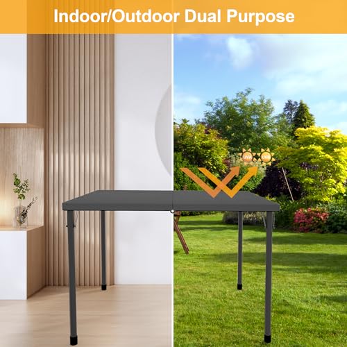Kasunpul 34" Folding Table, Portable Square Folding Card Table with Collapsible Legs & Carrying Handle, Plastic Tables for Camping,Picnic, Office, Party, Grey - color: Grey