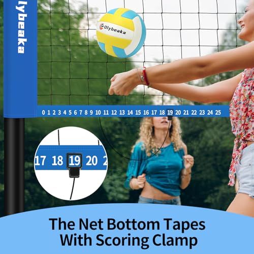 32ft Regulation Size Portable Outdoor Volleyball Net Set System for Backyard Beach with Height Adjustable Poles, PU Volleyball and Pump, Carry Bag, Boundary Line - Easy Set Up & Anti-Sagging - color: Blue