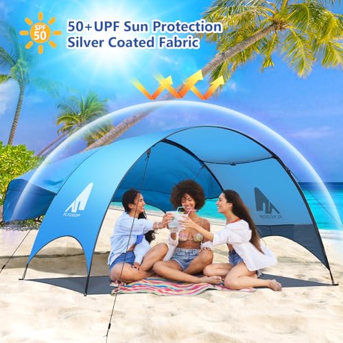 Beach Tent - Beach Shade Canopy Compact Fold (16.9x3.9″), Own Patent, 360° Ventilation, Large Side Storage Pocket, UV Protection Portable Sun Shelter for Beach (Blue, 106*65*61″ with 74.8*98.4″ sail) - size: 106*65*61″ with sail
