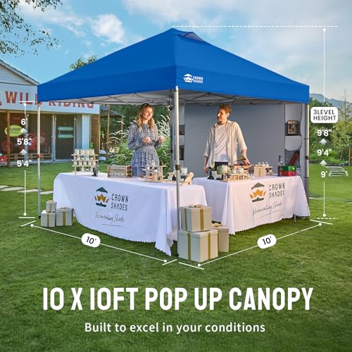 CROWN SHADES Canopy Tent, 10 x 10 Foot Portable Pop Up Outdoor Shelter with Pocket Sidewall, Push Center Lock, UV Protection, and Carry Bag, Blue - color: Blue