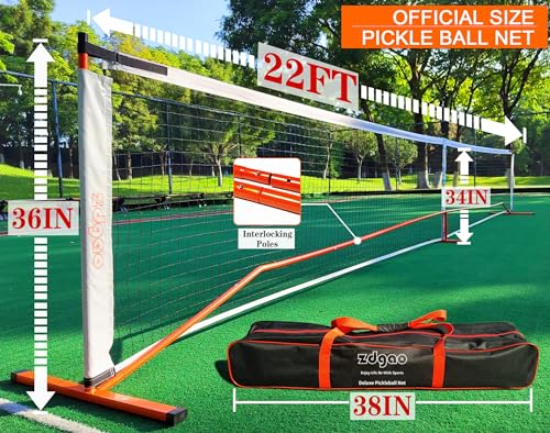Portable Pickleball Net Set, 22FT Regularion Size Pickle Ball Net with Paddles Set, Outdoor Pickleballs and Carry Bag, Easy Setup for Indoor, Outdoor, Driveway - color: Orange, style: Pickleball Net and Court Marker
