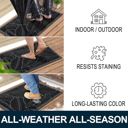 Colorxy Waterproof Doormat, Sturdy Natural Rubber Front Indoor Mat, Non Slip Low Profile Indoor Outdoor Door Mats, Stain and Fade Resistant Floor Mat, Easy Clean Patio Entrance Mat, 47x17, Black - color: Black, size: 47" X 17"