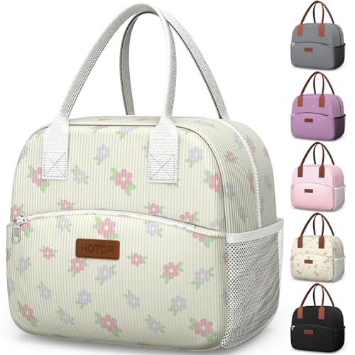 HOTOR Lunch Bag for Women & Men - Wear-Resistant Insulated Lunch Box with Large Capacity, Multi-Functional Cooler Bag for Office, Picnic, Beige with Colorful Floral, 10L,10.60" x 5.90" x 9.50" - color: Beige with Colorful Floral, size: 10L