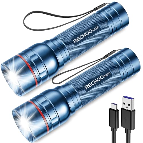 RECHOO Rechargeable Flashlights High Lumens, Super Bright Flash Light 2 Pack, Small Zoomable LED Flashlight with 3 Lighting Modes, Portable Tactical Flashlight for Camping Essentials (Blue) - color: Blue, size: 2 Pack