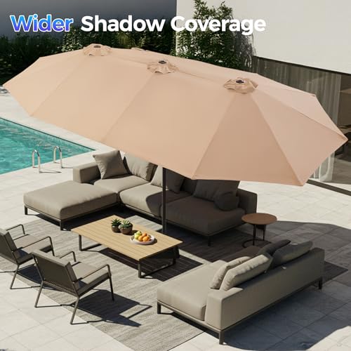 SUPERJARE 13FT Outdoor Umbrella for Patio, Double sided Pool Umbrellas with Fade Resistant Canopy, Large Table Umbrella for Deck, Market, Backyard - Beige(No Base) - color: Beige, size: 13FT