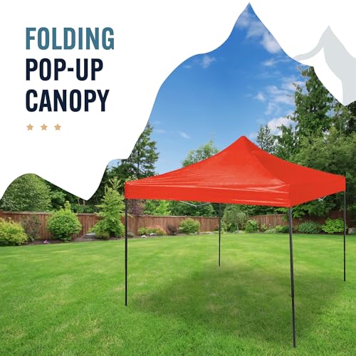 Trappers Peak 10-by-10-Foot Folding Pop-Up Canopy, Heavy-Duty Outdoor Canopy with Adjustable Height, 10 x 10 Pop-Up Canopy Tent, Red